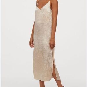 H&M Champagne Silky Satin Speghetti Summer Sexy Slip Dress NEW